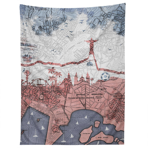 Belle13 Rio de Janeiro Skyline Vintage Map Tapestry