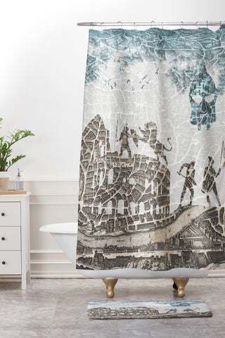 Belle13 Rome Vintage Map Shower Curtain And Mat