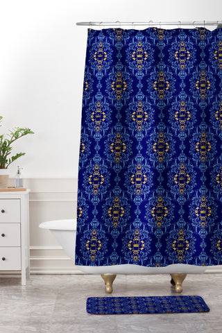 Belle13 Royal Damask Pattern Shower Curtain And Mat