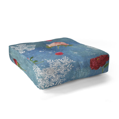 Belle13 Snow and Roses Floor Pillow Square