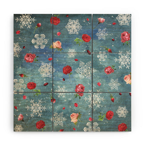 Belle13 Snow and Roses Wood Wall Mural