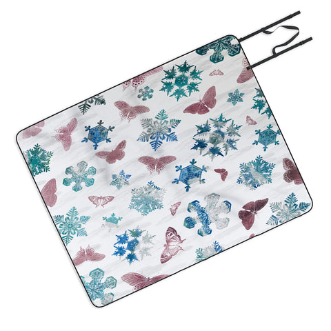 Belle13 Snowflakes and Butterflies Picnic Blanket