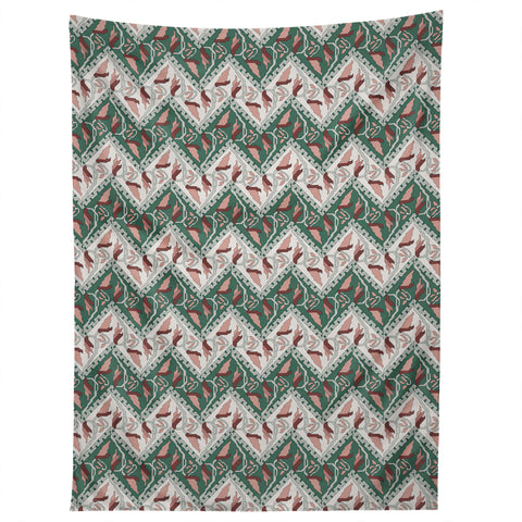 Belle13 Traditional Floral Chevron Tapestry