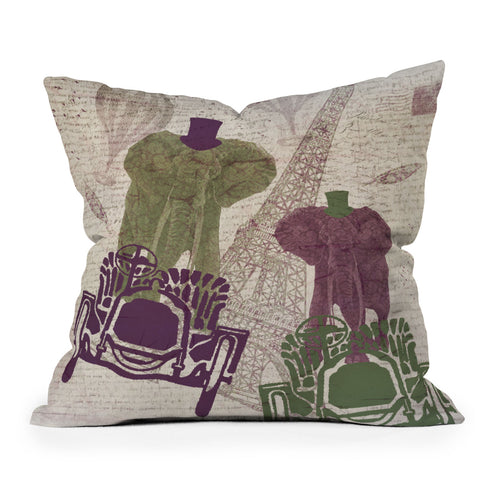 Belle13 Two Elephants In Paris Throw Pillow