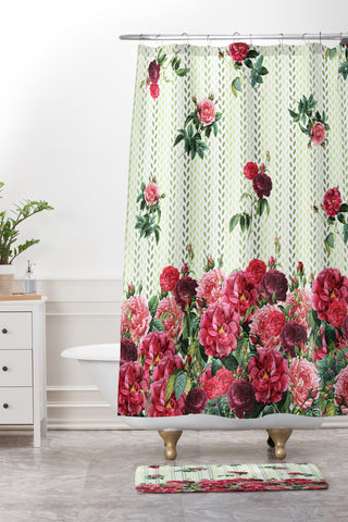 Belle13 Vintage Rose Pattern Shower Curtain And Mat