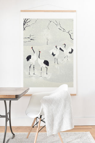 Belle13 Winter Love Dance Of Japanese Cranes Art Print And Hanger