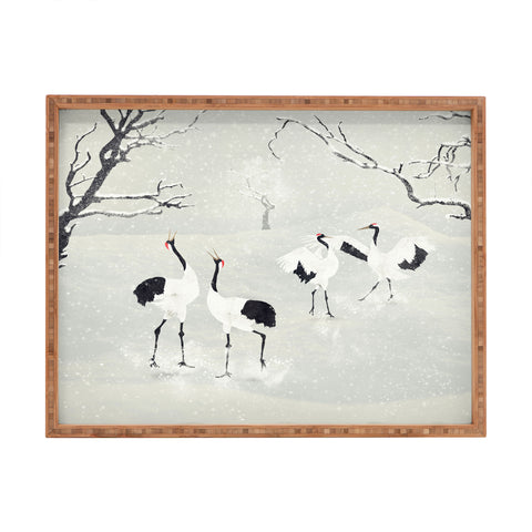 Belle13 Winter Love Dance Of Japanese Cranes Rectangular Tray