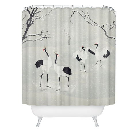 Belle13 Winter Love Dance Of Japanese Cranes Shower Curtain