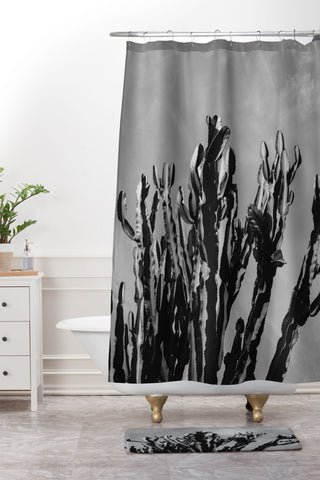 Bethany Young Photography Monochrome Cactus Sky Shower Curtain And Mat