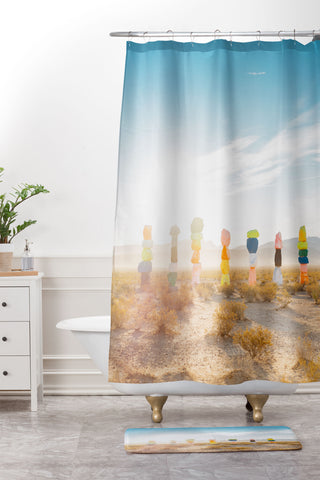 Bethany Young Photography Seven Magic Mountains Sunrise Shower Curtain And Mat