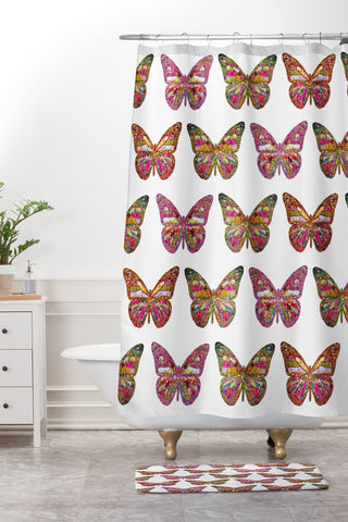 Bianca Green Butterflies Fly Shower Curtain And Mat