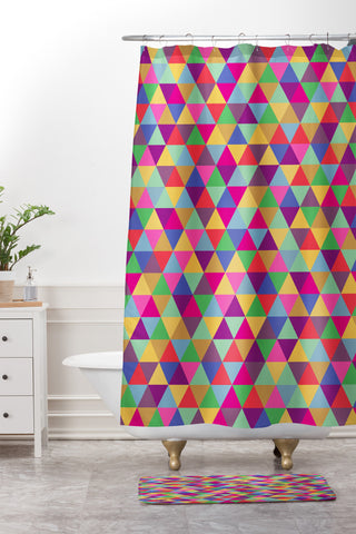Bianca Green In Love With Triangles Shower Curtain And Mat