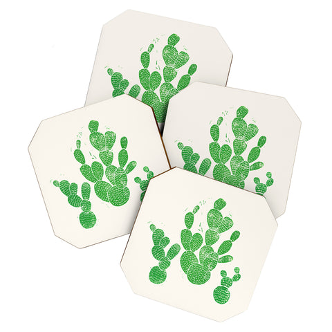 Bianca Green Linocut Cacti 1 Family Coaster Set