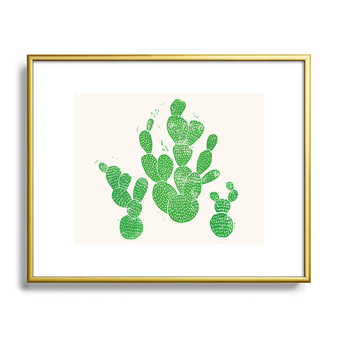 Bianca Green Linocut Cacti 1 Family Metal Framed Art Print
