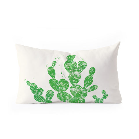 Bianca Green Linocut Cacti 1 Family Oblong Throw Pillow