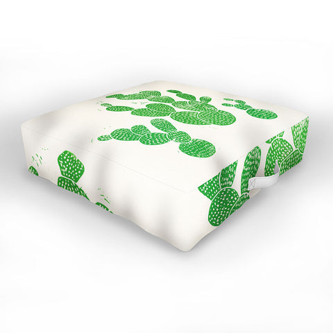 Bianca Green Linocut Cacti 1 Family Outdoor Floor Cushion