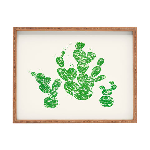 Bianca Green Linocut Cacti 1 Family Rectangular Tray