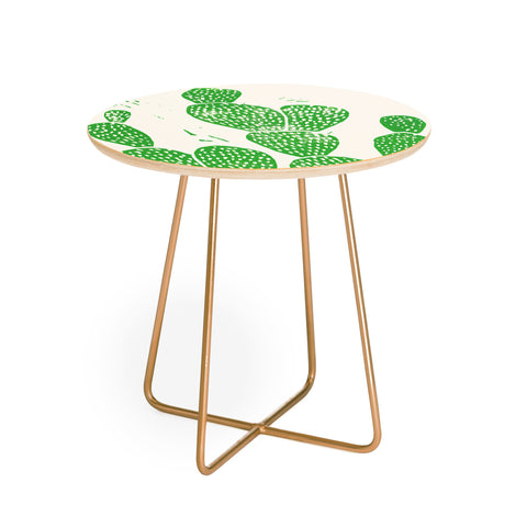 Bianca Green Linocut Cacti 1 Family Round Side Table