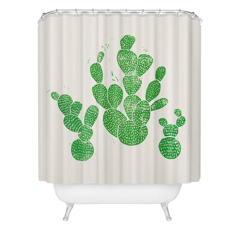 Bianca Green Linocut Cacti 1 Family Shower Curtain