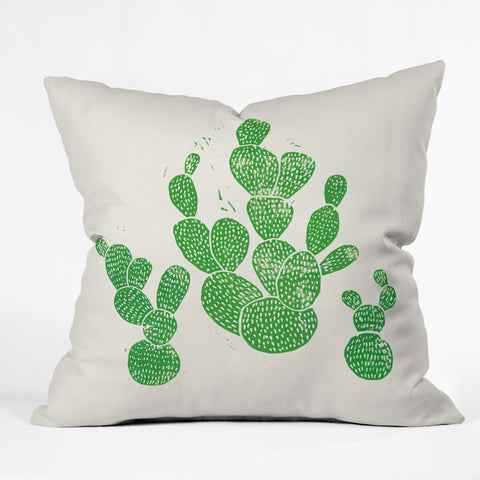 Bianca Green Linocut Cacti 1 Family Outdoor Throw Pillow