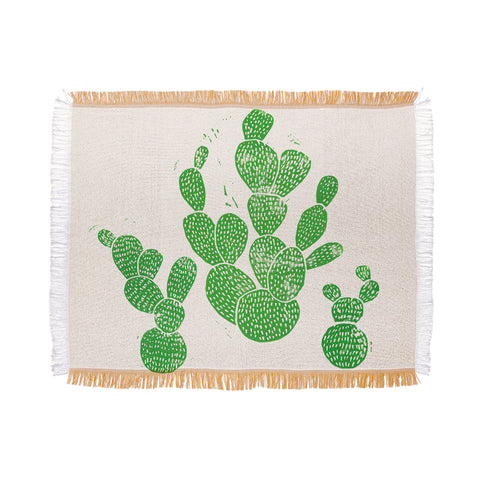 Bianca Green Linocut Cacti 1 Family Throw Blanket