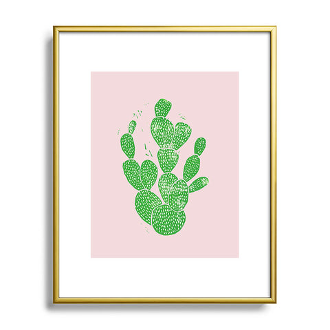 Bianca Green Linocut Cacti 1 Metal Framed Art Print