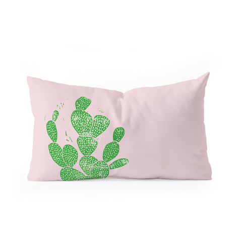 Bianca Green Linocut Cacti 1 Oblong Throw Pillow