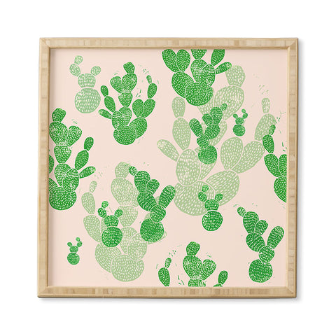 Bianca Green Linocut Cacti 1 Pattern Framed Wall Art