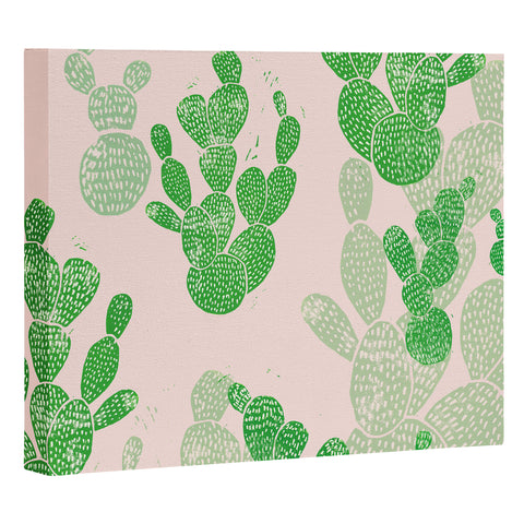 Bianca Green Linocut Cacti 1 Pattern Art Canvas