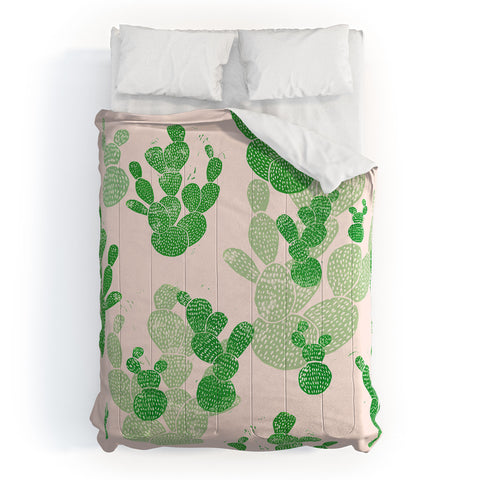 Bianca Green Linocut Cacti 1 Pattern Comforter