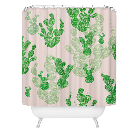 Bianca Green Linocut Cacti 1 Pattern Shower Curtain
