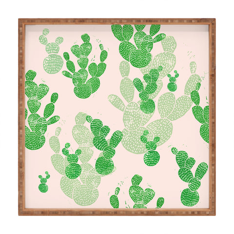Bianca Green Linocut Cacti 1 Pattern Square Tray