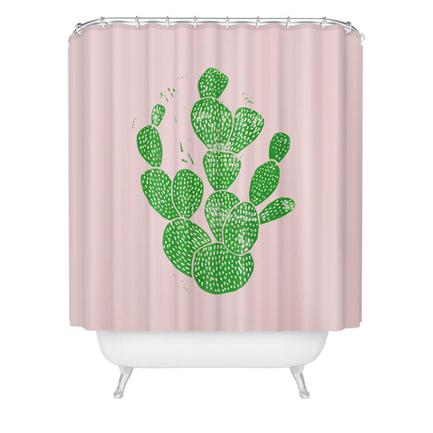 Bianca Green Linocut Cacti 1 Shower Curtain
