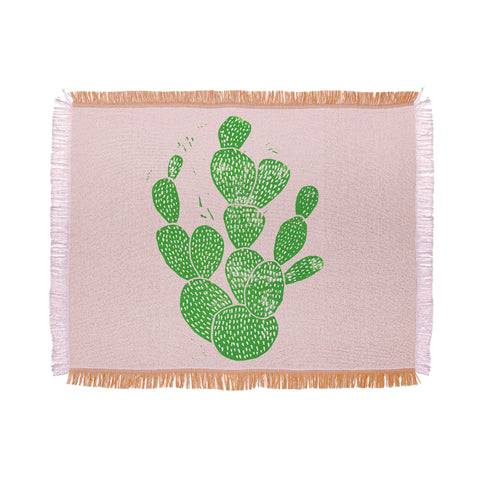 Bianca Green Linocut Cacti 1 Throw Blanket