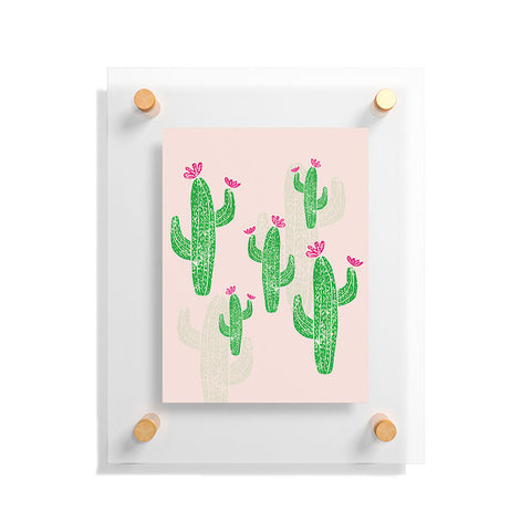 Bianca Green Linocut Cacti 2 Blooming Floating Acrylic Print
