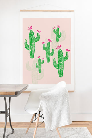 Bianca Green Linocut Cacti 2 Blooming Art Print And Hanger