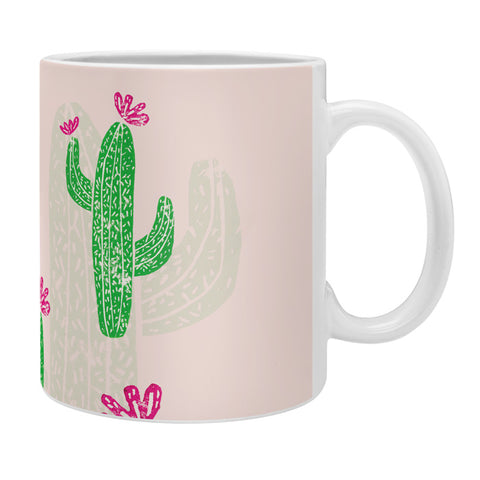 Bianca Green Linocut Cacti 2 Blooming Coffee Mug