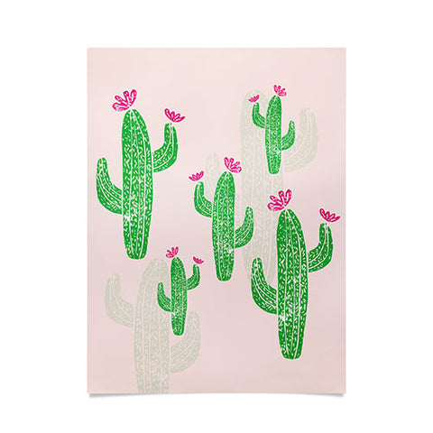 Bianca Green Linocut Cacti 2 Blooming Poster