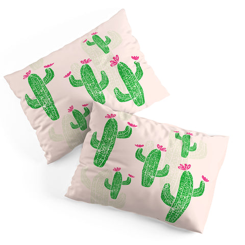 Bianca Green Linocut Cacti 2 Blooming Pillow Shams