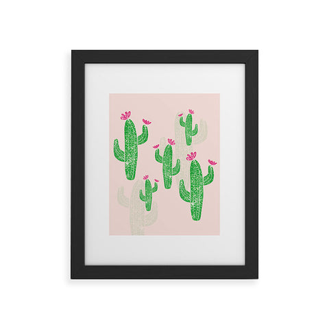 Bianca Green Linocut Cacti 2 Blooming Framed Art Print