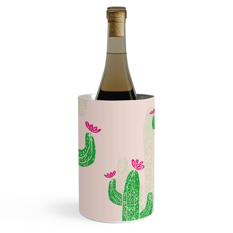 Bianca Green Linocut Cacti 2 Blooming Wine Chiller