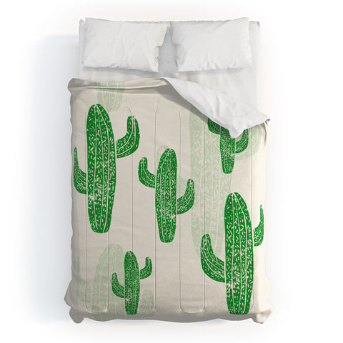 Bianca Green Linocut Cacti 2 Comforter