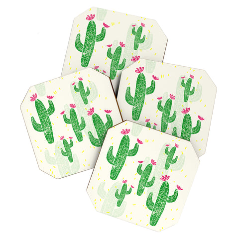 Bianca Green Linocut Cacti 2 Confetti Coaster Set