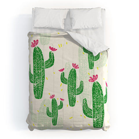 Bianca Green Linocut Cacti 2 Confetti Comforter