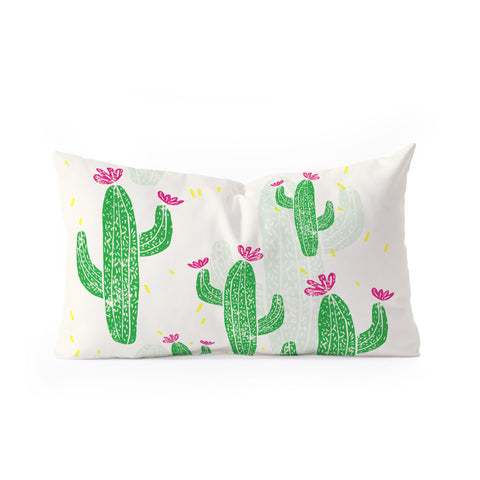 Bianca Green Linocut Cacti 2 Confetti Oblong Throw Pillow