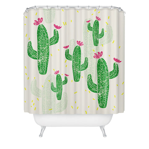 Bianca Green Linocut Cacti 2 Confetti Shower Curtain