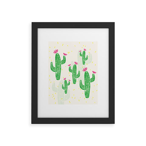 Bianca Green Linocut Cacti 2 Confetti Framed Art Print