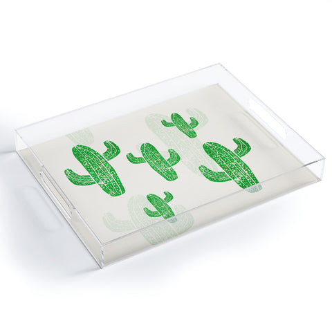 Bianca Green Linocut Cacti 2 Acrylic Tray