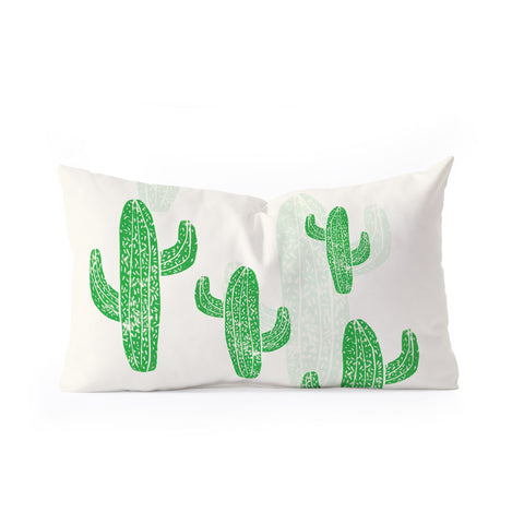 Bianca Green Linocut Cacti 2 Oblong Throw Pillow