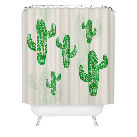 Bianca Green Linocut Cacti 2 Shower Curtain